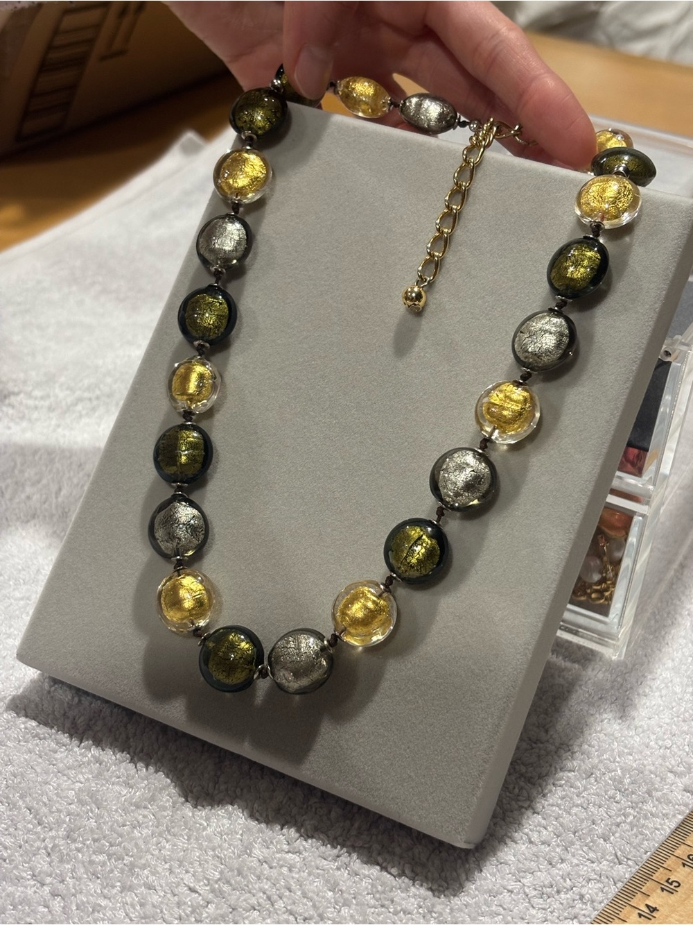 Murano Gold and Silver Foil Glass Disk Necklace